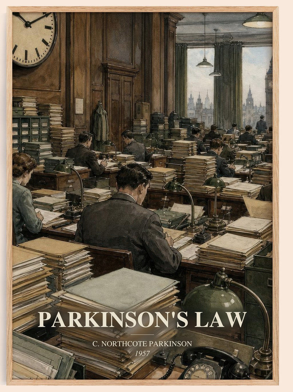 Parkinson's Law watercolour book poster by C. Northcote Parkinson – framed literary art print