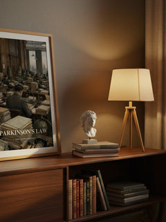 Parkinson's Law watercolour print on bookshelf – C. Northcote Parkinson fan gift