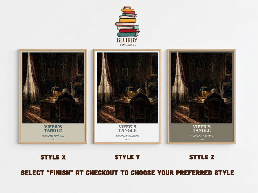 Viper’s Tangle book cover print in frame leaning in hallway – literary fiction wall art (mockup)