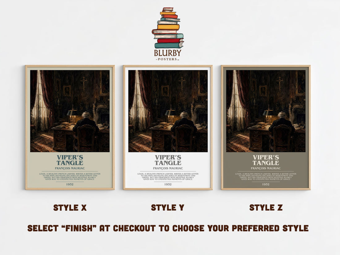 Viper’s Tangle Bookish Wall Art by François Mauriac – Style X, Y and Z side by side – choose your finish