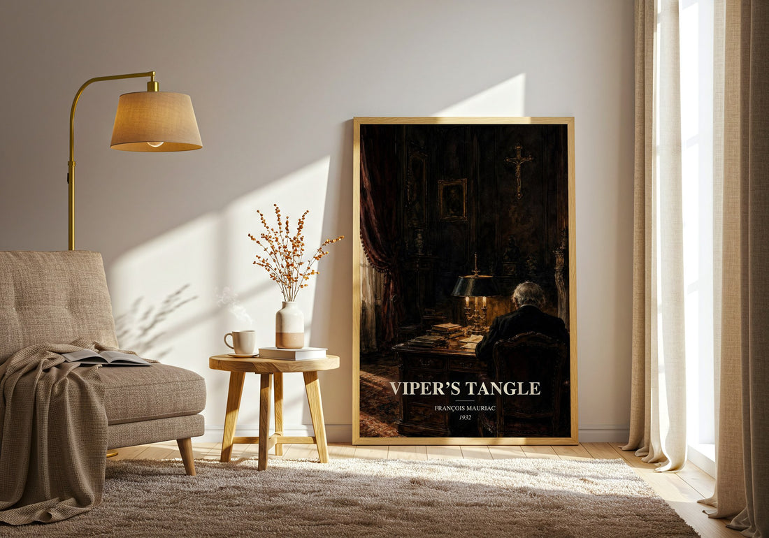 Viper’s Tangle watercolour print in frame leaning in hallway – literary fiction wall art