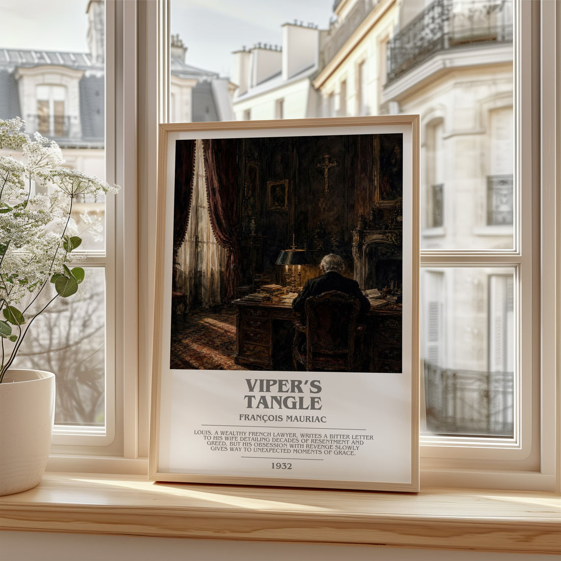 Viper’s Tangle Bookish Wall Art by François Mauriac – framed print by a bright window