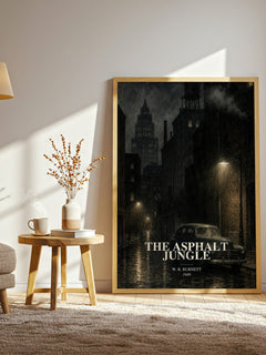 The Asphalt Jungle watercolour print in frame leaning in hallway – crime wall art
