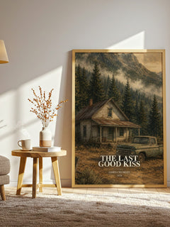 The Last Good Kiss watercolour print in frame leaning in hallway – crime wall art