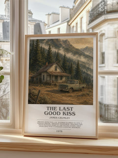 The Last Good Kiss Bookish Wall Art by James Crumley – framed print by a bright window