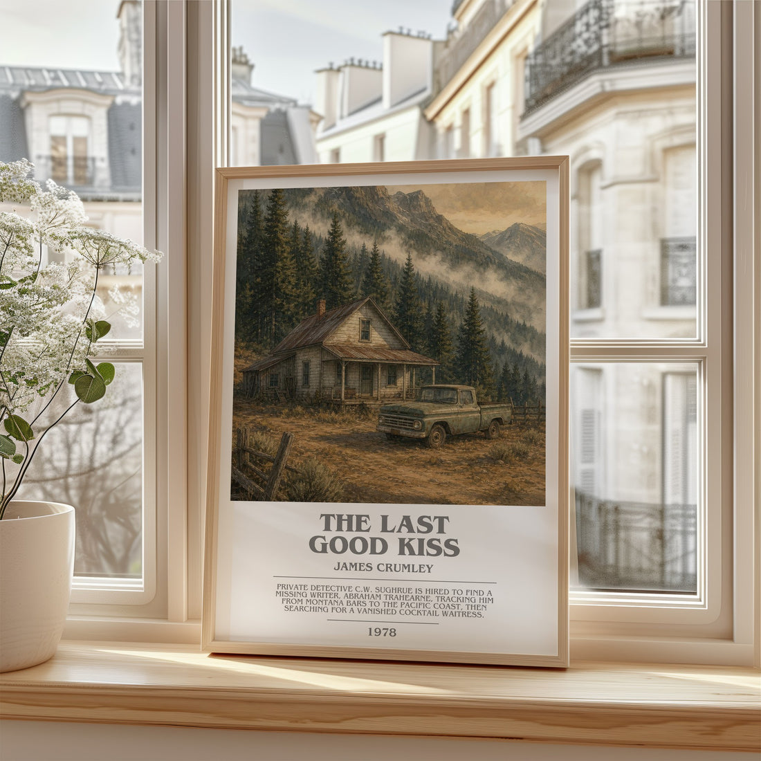 The Last Good Kiss Bookish Wall Art by James Crumley – framed print by a bright window