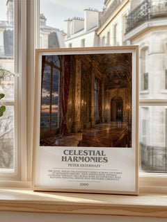 Celestial Harmonies Bookish Wall Art by Peter Esterhazy – framed print by a bright window