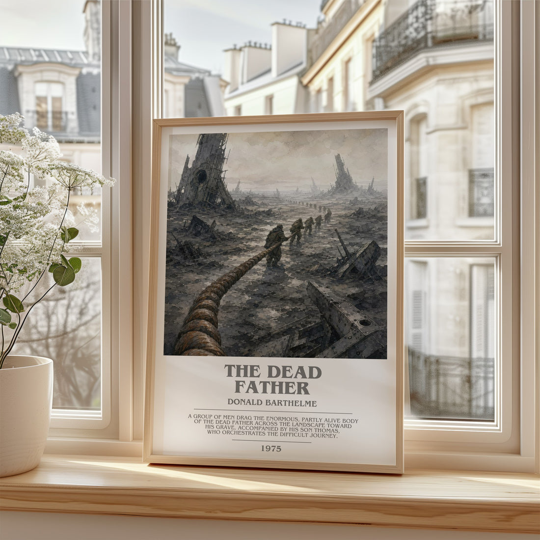 The Dead Father Bookish Wall Art by Donald Barthelme – framed print by a bright window