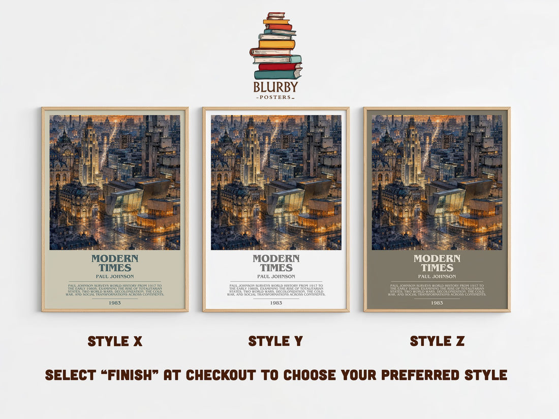 Modern Times Bookish Wall Art by Paul Johnson – Style X, Y and Z side by side – choose your finish