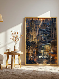 Modern Times watercolour print in frame leaning in hallway – non fiction wall art