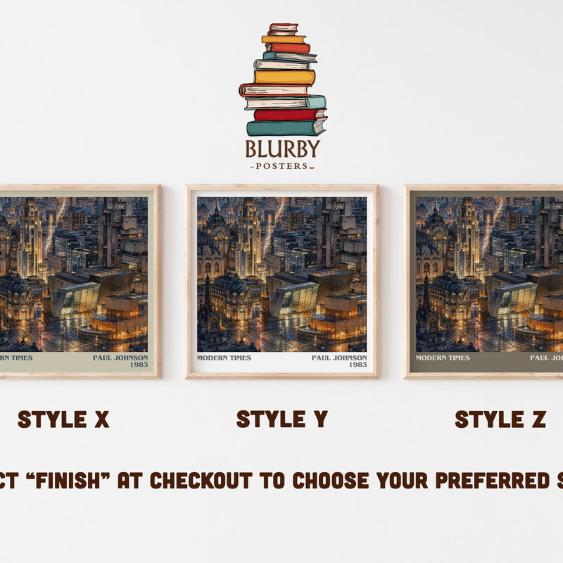 Modern Times literary print in frame leaning in hallway – non fiction wall art
