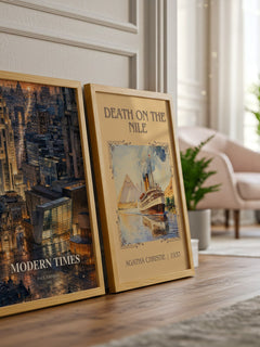 Modern Times watercolour print framed by window – literary home decor