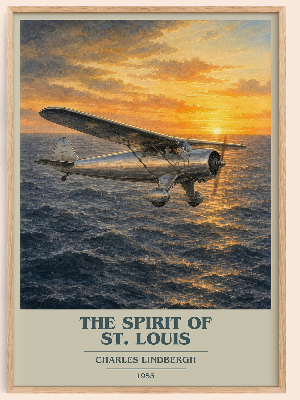 The Spirit of St. Louis book cover book poster by Charles Lindbergh – framed literary art print