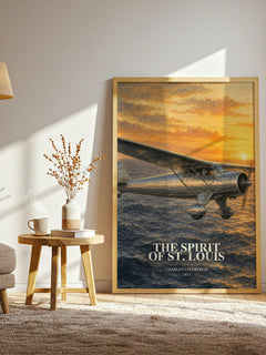 The Spirit of St. Louis watercolour print in frame leaning in hallway – memoir wall art