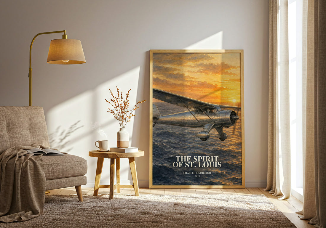 The Spirit of St. Louis watercolour print in frame leaning in hallway – memoir wall art