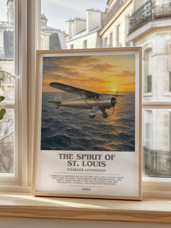 The Spirit of St. Louis Bookish Wall Art by Charles Lindbergh – framed print by a bright window