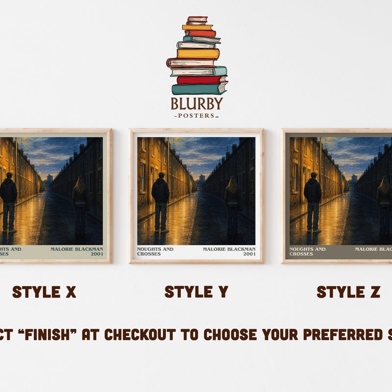 Noughts and Crosses literary print in frame leaning in hallway – dystopian wall art