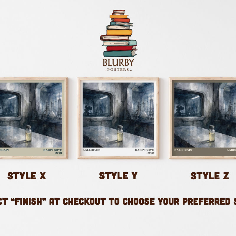 Kallocain literary print in frame leaning in hallway – dystopian wall art