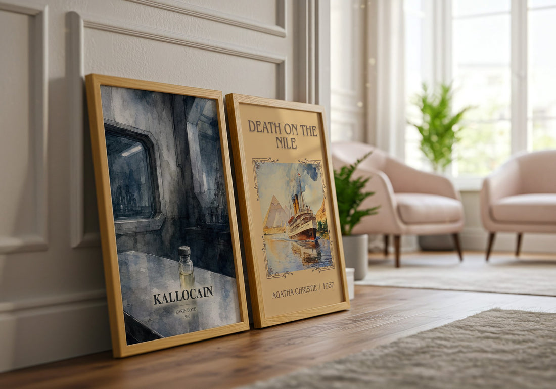 Kallocain watercolour print framed by window – literary home decor
