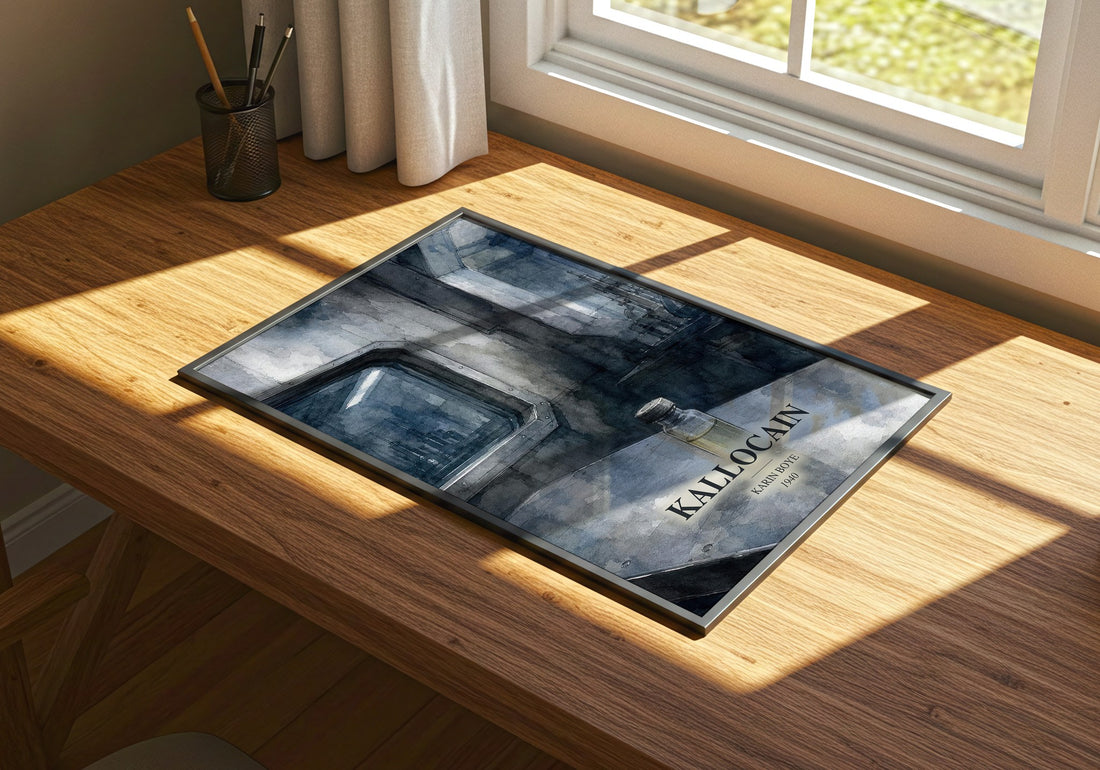 Kallocain watercolour book poster framed on wall – dystopian wall art