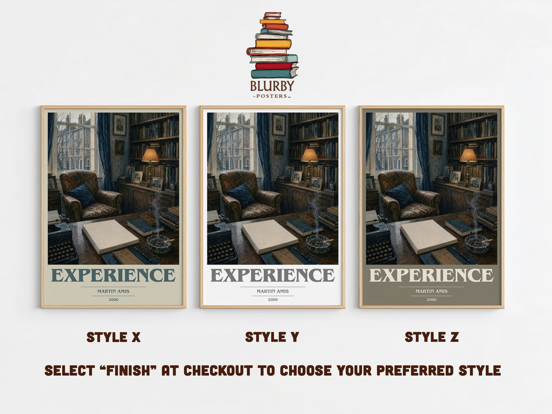 Experience book cover print in frame leaning in hallway – memoir wall art (mockup)