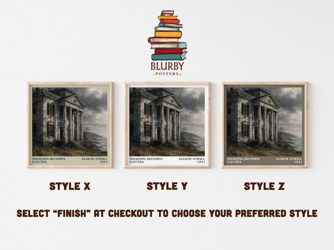 Mourning Becomes Electra literary print in frame leaning in hallway – literary fiction wall art (mockup)