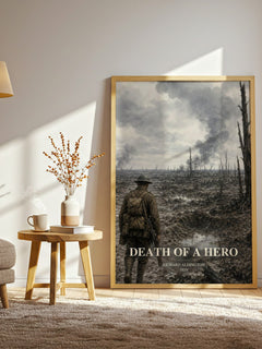 Death Of A Hero watercolour print in frame leaning in hallway – literary fiction wall art