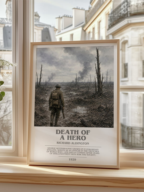 Death Of A Hero Bookish Wall Art by Richard Aldington – framed print by a bright window