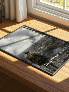 Death Of A Hero watercolour book poster framed on wall – literary fiction wall art