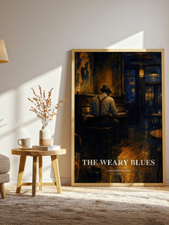 The Weary Blues watercolour print in frame leaning in hallway – poetry wall art