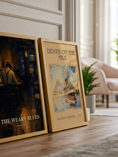 The Weary Blues watercolour print framed by window – literary home decor