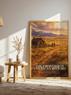 The Frontier in American History watercolour print in frame leaning in hallway – non fiction wall art