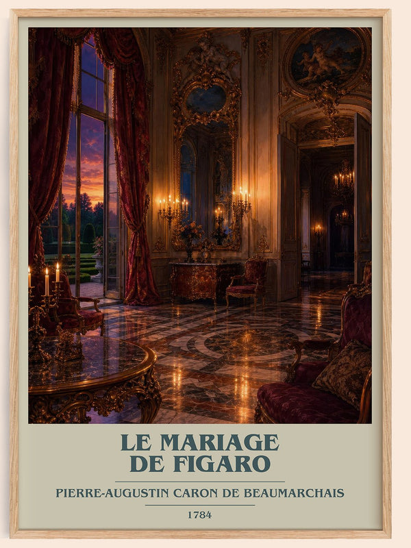 Le Mariage De Figaro book cover book poster by Pierre-Augustin Caron de Beaumarchais – framed literary art print