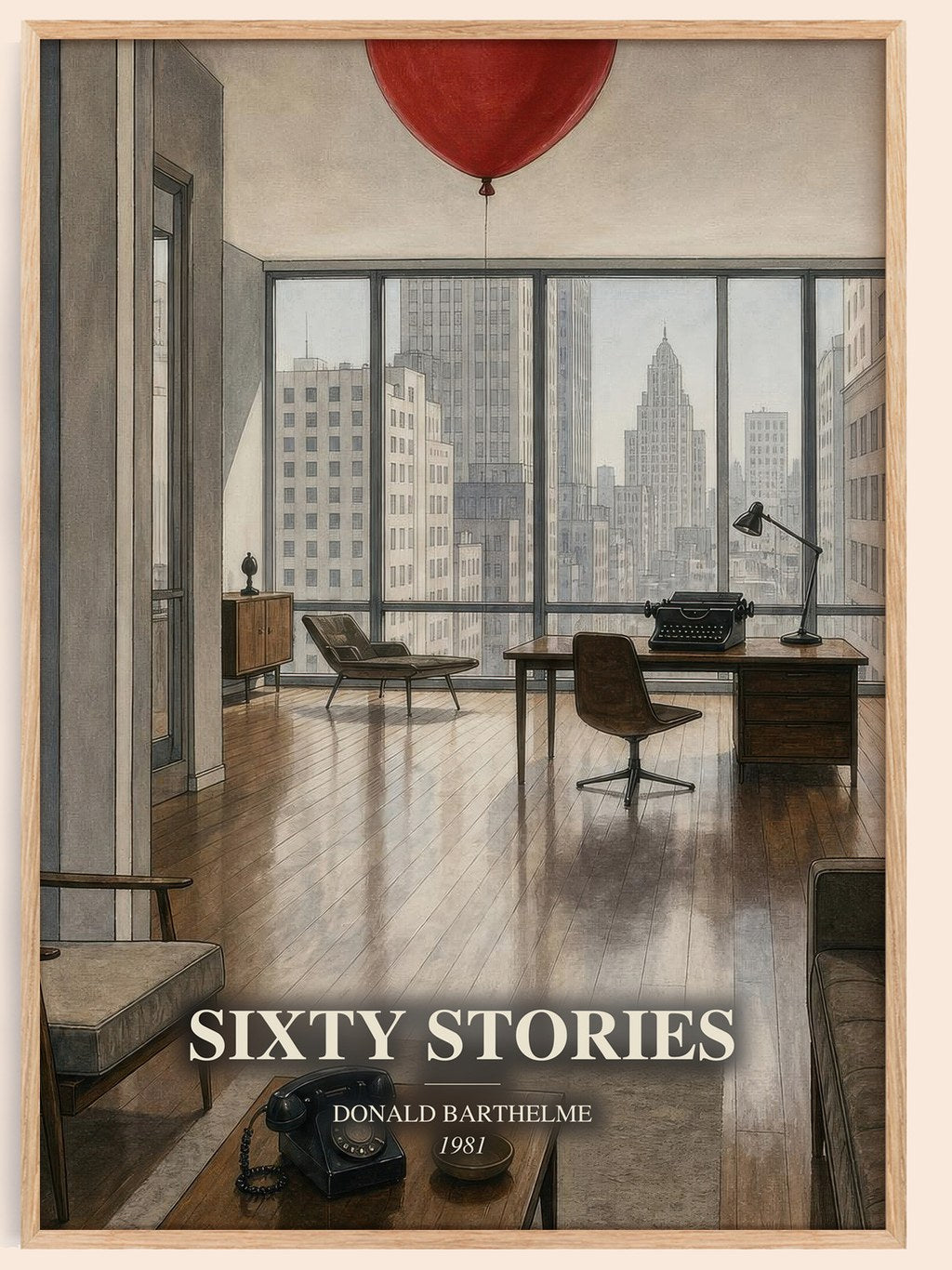 Sixty Stories watercolour book poster by Donald Barthelme – framed literary art print