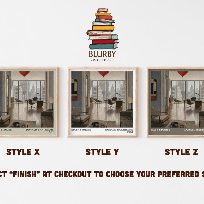 Sixty Stories literary print in frame leaning in hallway – literary fiction wall art