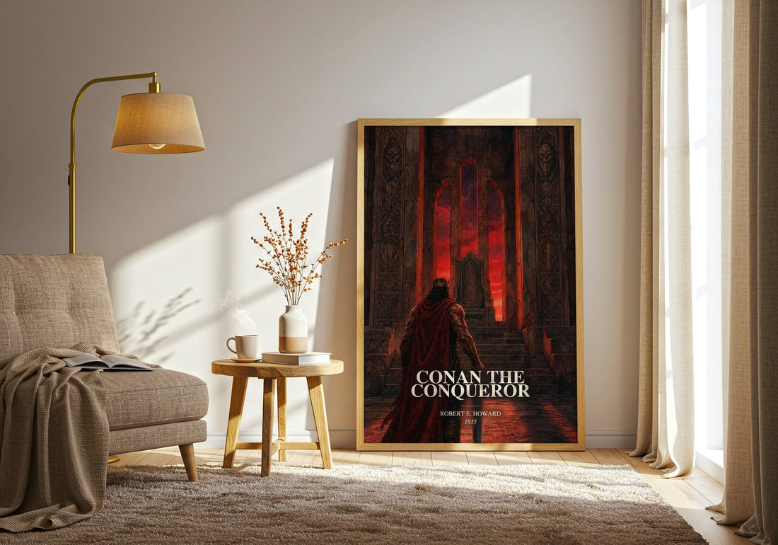 Conan The Conqueror watercolour print in frame leaning in hallway – fantasy wall art