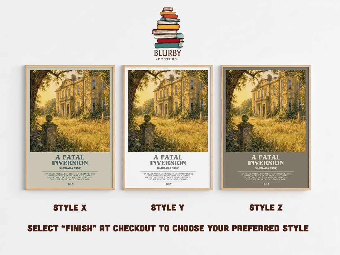 A Fatal Inversion Bookish Wall Art by Barbara Vine – Style X, Y and Z side by side – choose your finish