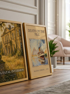 A Fatal Inversion watercolour print framed by window – literary home decor