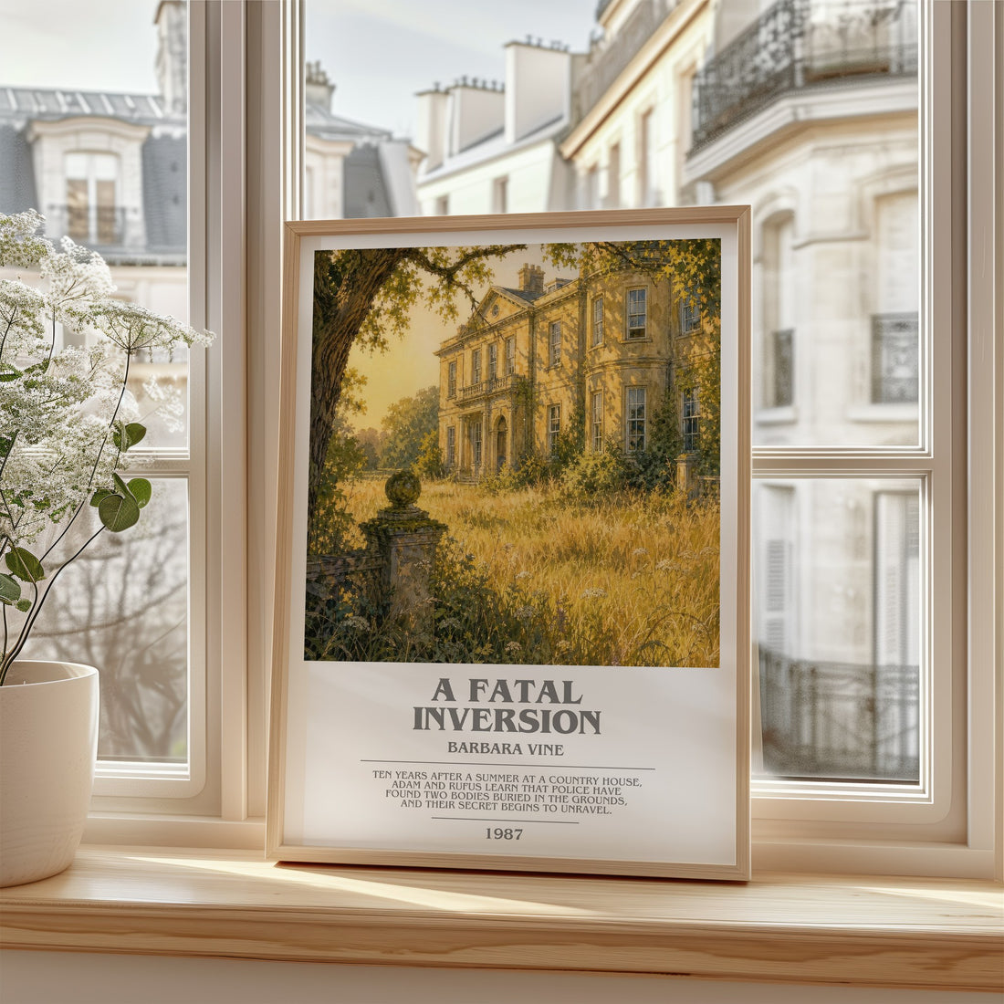 A Fatal Inversion Bookish Wall Art by Barbara Vine – framed print by a bright window