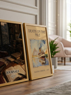 Journals watercolour print framed by window – literary home decor