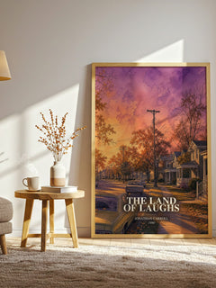 The Land Of Laughs watercolour print in frame leaning in hallway – fantasy wall art