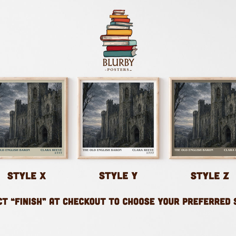The Old English Baron literary print in frame leaning in hallway – gothic wall art