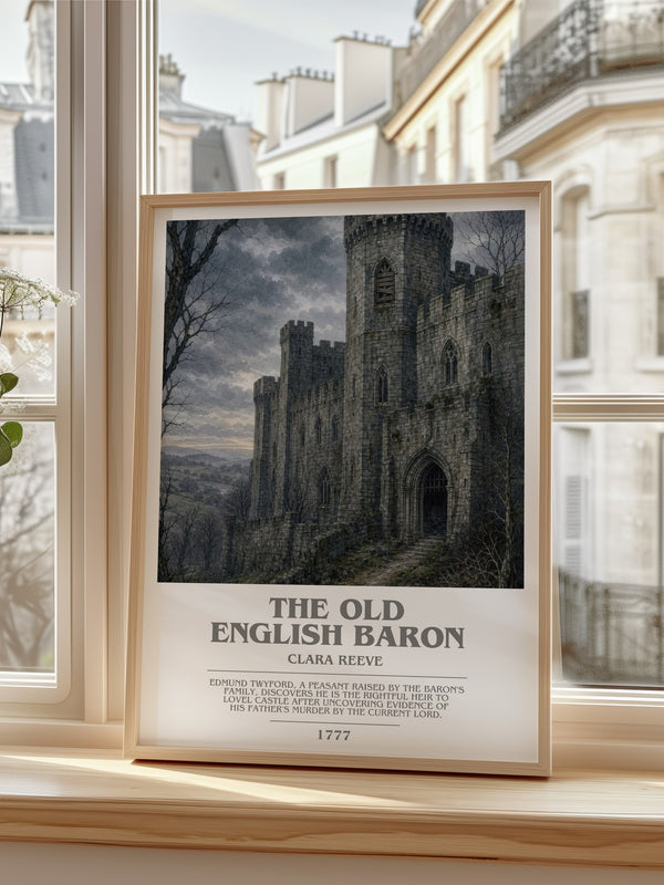The Old English Baron Bookish Wall Art by Clara Reeve – framed print by a bright window