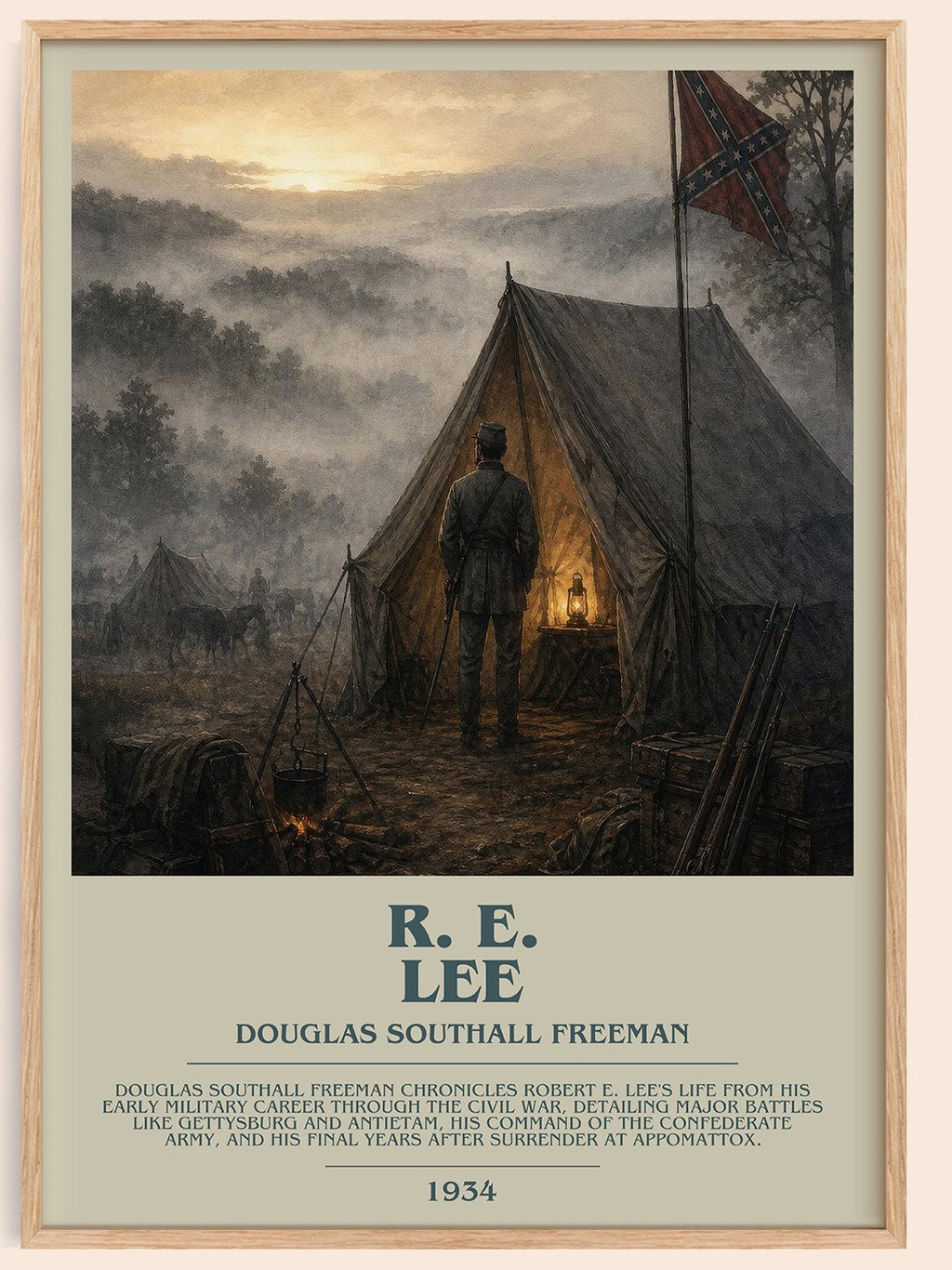 R. E. Lee Bookish Wall Art by Douglas Southall Freeman – framed poster