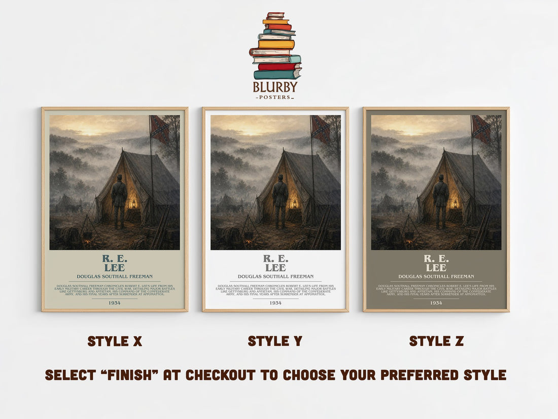 R. E. Lee Bookish Wall Art by Douglas Southall Freeman – Style X, Y and Z side by side – choose your finish