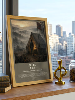 R. E. Lee Bookish Wall Art by Douglas Southall Freeman – framed print on a city-view windowsill
