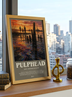 Pulphead Bookish Wall Art by John Jeremiah Sullivan – framed print on a city-view windowsill