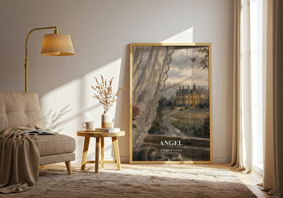 Angel watercolour print in frame leaning in hallway – satire wall art