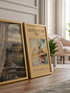 Angel watercolour print framed by window – literary home decor