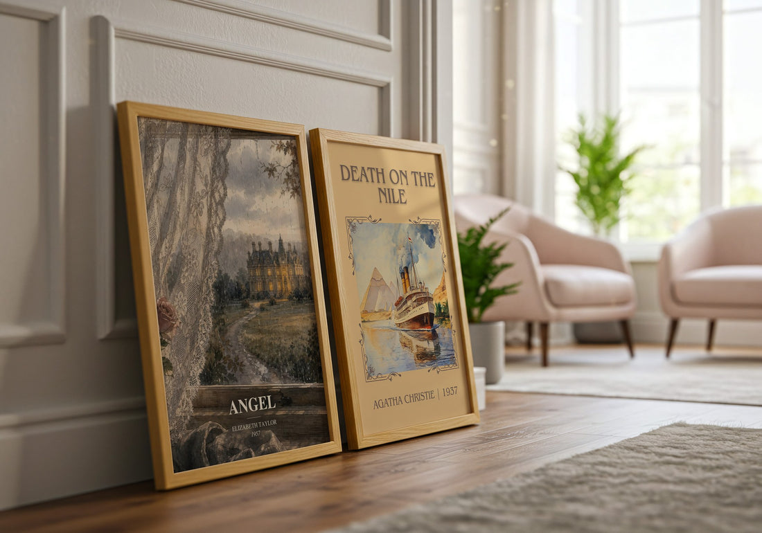 Angel watercolour print framed by window – literary home decor